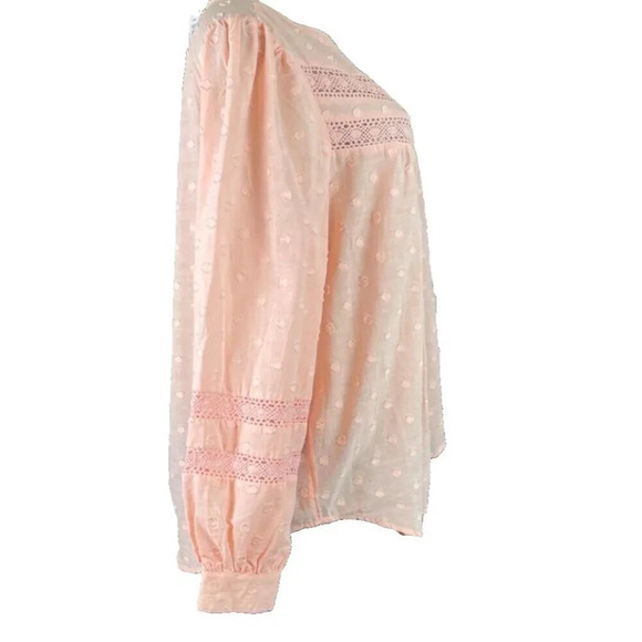 Torrid 0-L Pink Textured Dot Lace Trim Button Mandarin Neck Long Sleeve … - Picture 5 of 6